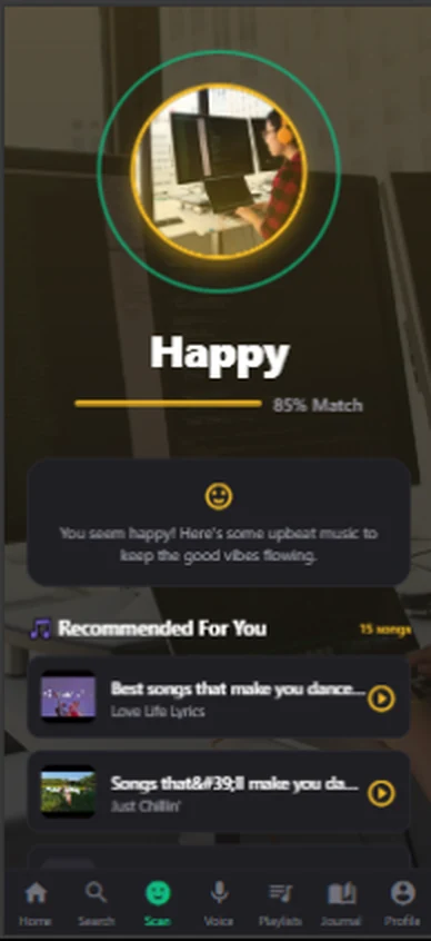 Moodify AI music app screen 2